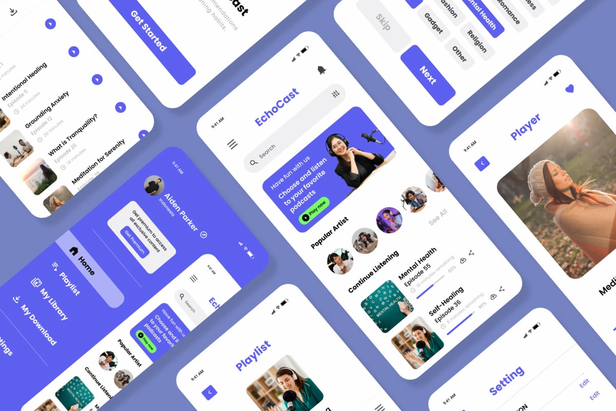 播客App界面UI设计套件 EchoCast – Podcast Mobile App插图4 播客App界面UI设计套件 EchoCast - Podcast Mobile App