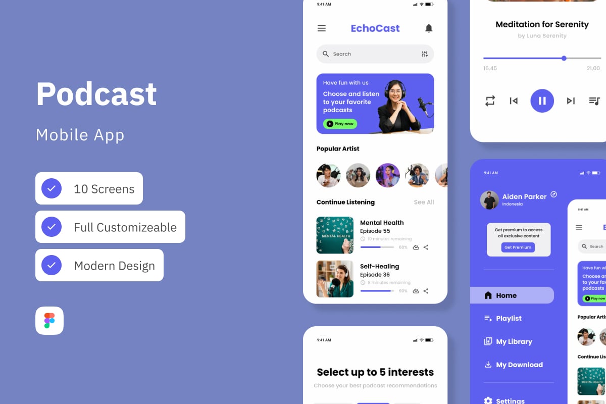 播客App界面UI设计套件 EchoCast – Podcast Mobile App插图 播客App界面UI设计套件 EchoCast - Podcast Mobile App