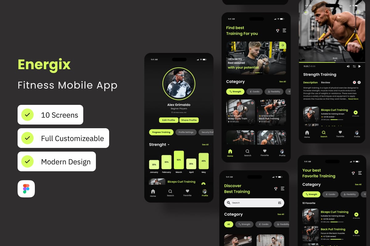 健身运动App界面设计套件 Energix – Fitness Mobile App插图 健身运动App界面设计套件 Energix - Fitness Mobile App