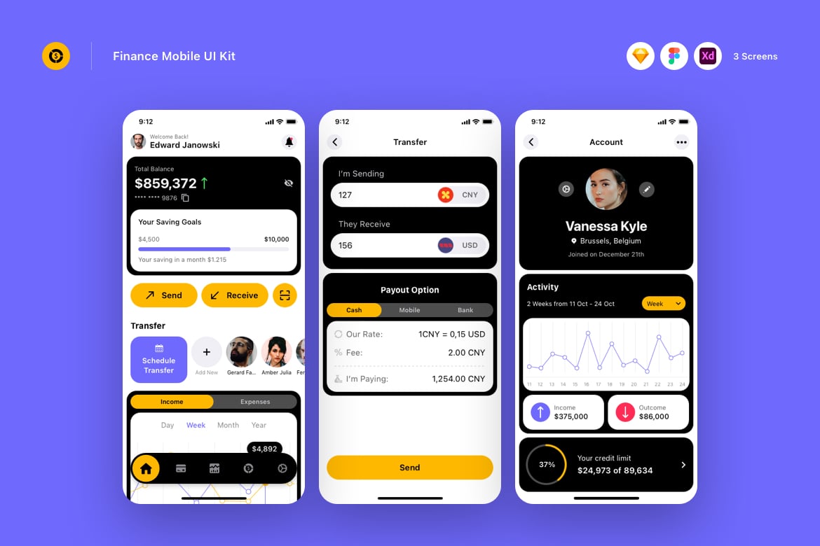 金融理财App移动UI设计套件 Finance Mobile UI Kit 金融理财App移动UI设计套件 Finance Mobile UI Kit