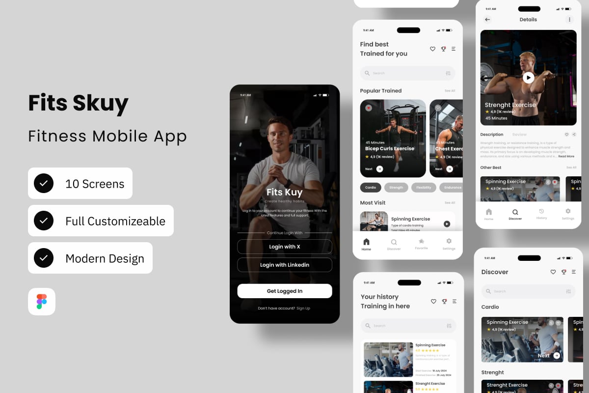 健身训练App UI设计模板 Fits Kuy - Fitness Mobile App