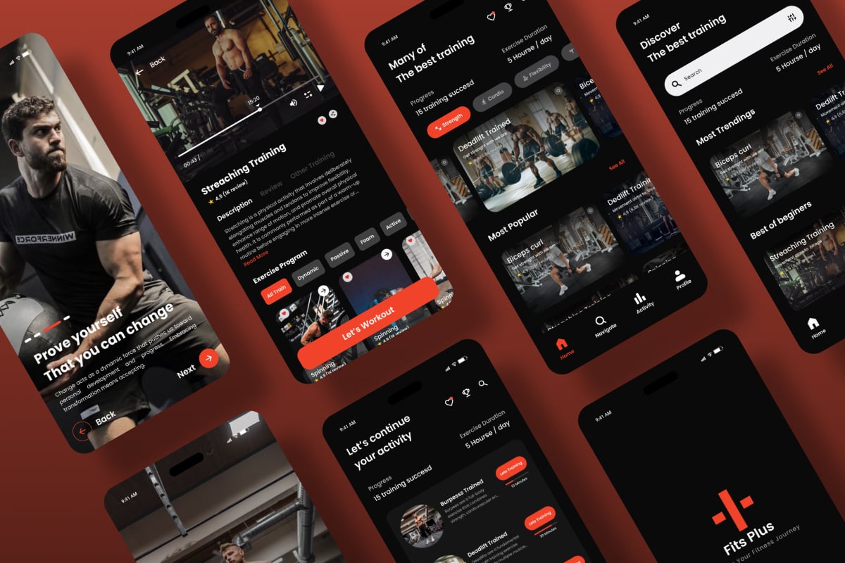 健康健身App界面设计套件 Fits Plus - Fitness Mobile App
