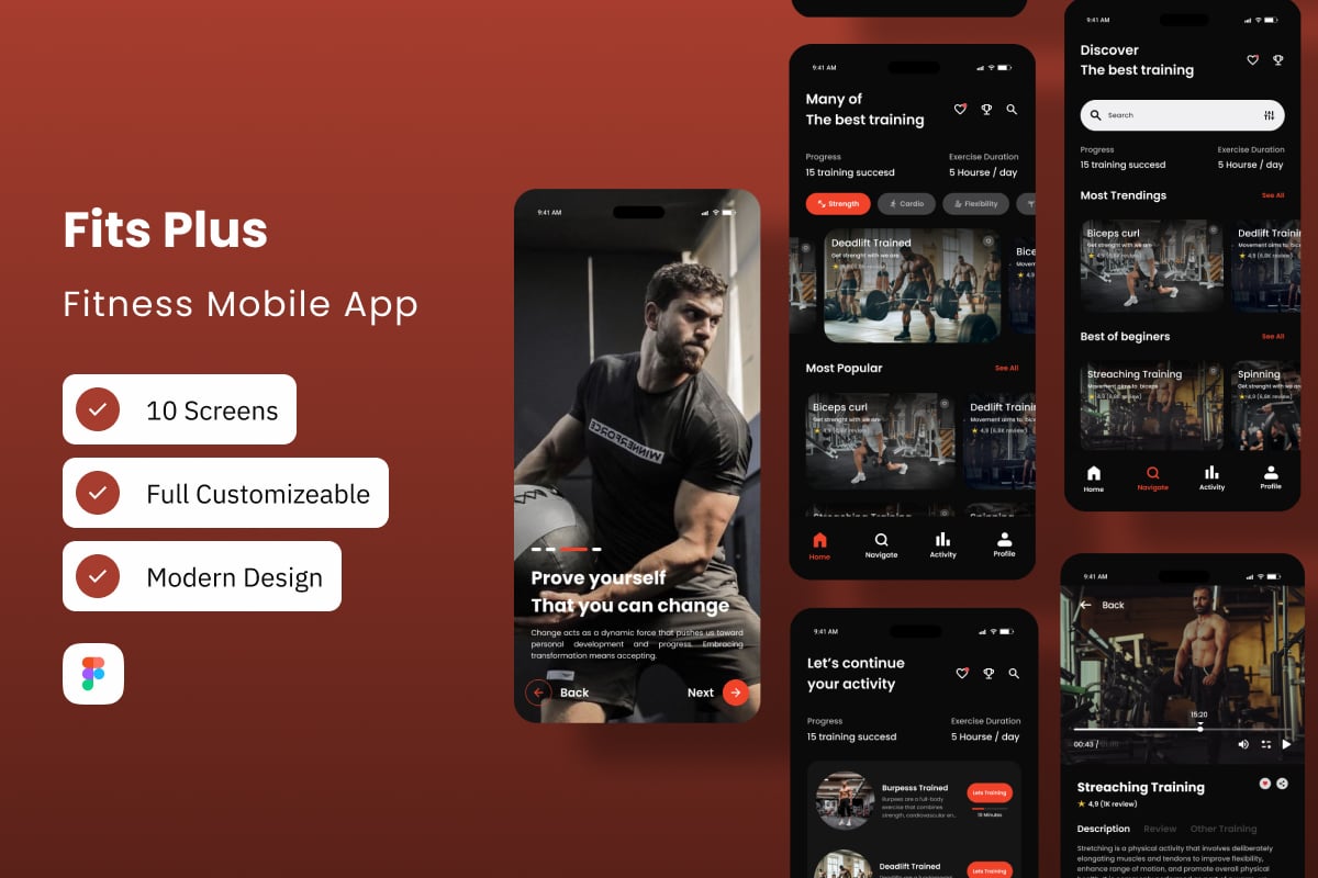 健康健身App界面设计套件 Fits Plus - Fitness Mobile App