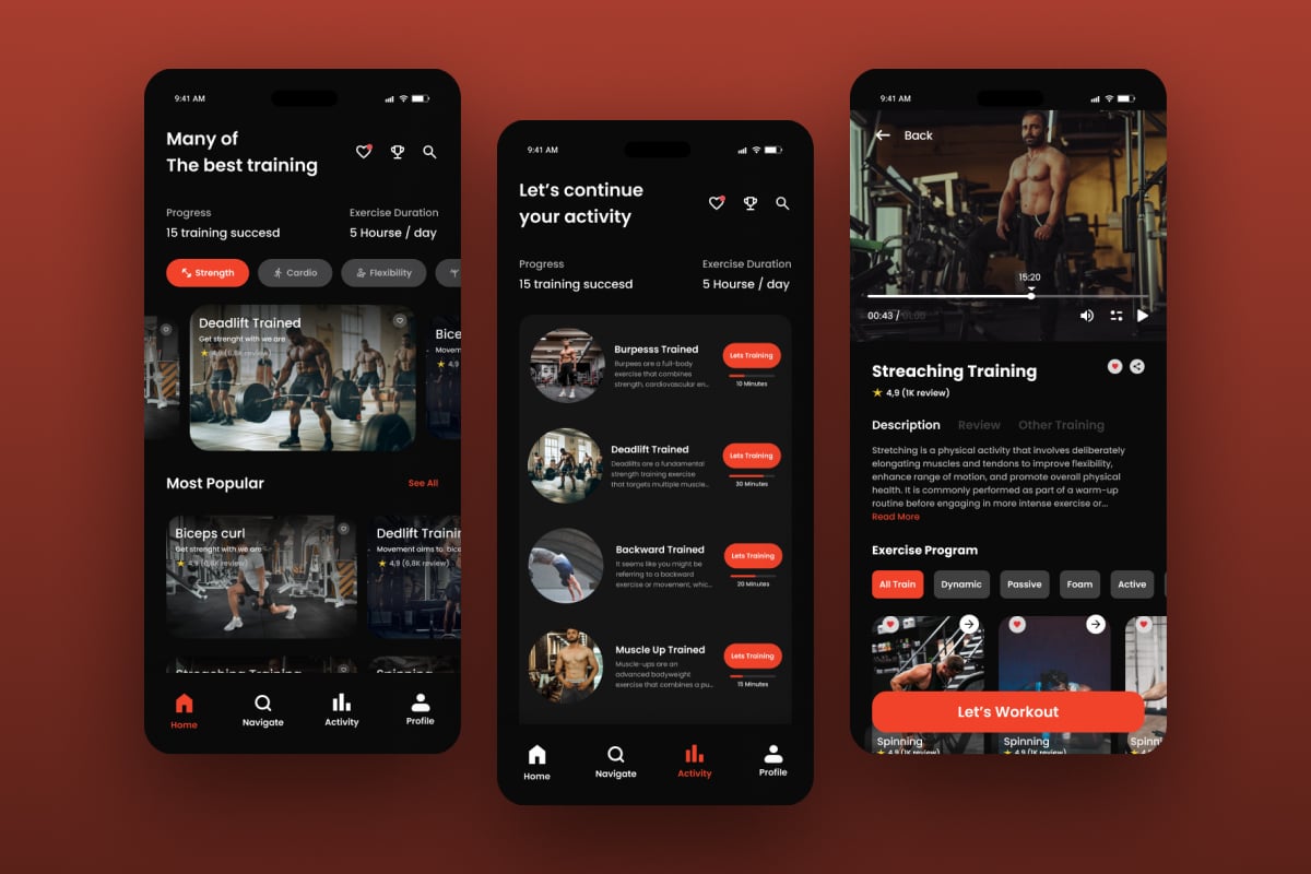 健康健身App界面设计套件 Fits Plus - Fitness Mobile App