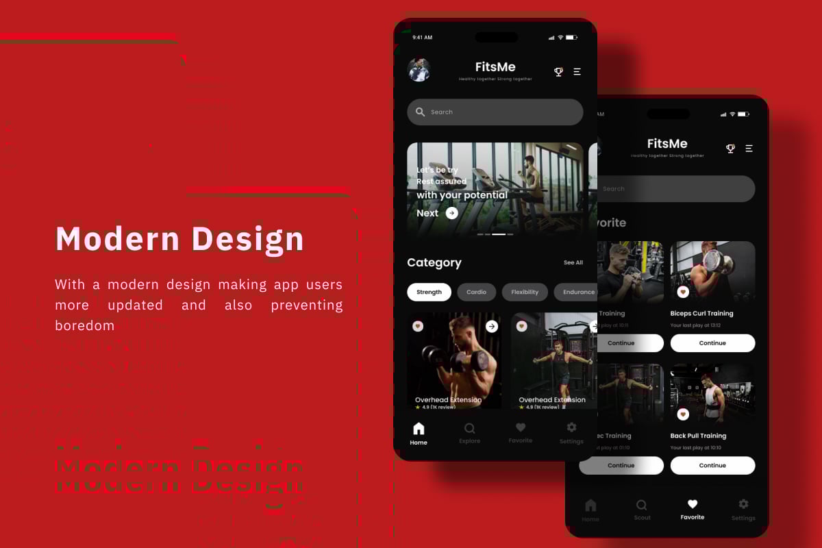 个人健身App UX/UI设计套件 FitsMe - Fitness Mobile App