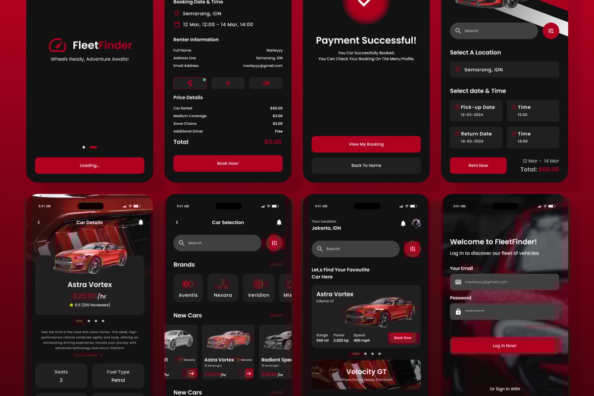 租车服务App界面设计模板 FleetFinder – Car Rental App插图4 租车服务App界面设计模板 FleetFinder - Car Rental App