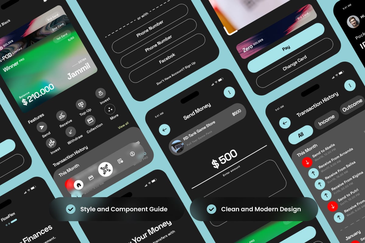 数字钱包App UI界面设计套件 FlowFlex – Digital Wallet UI Kit插图4 数字钱包App UI界面设计套件 FlowFlex – Digital Wallet UI Kit