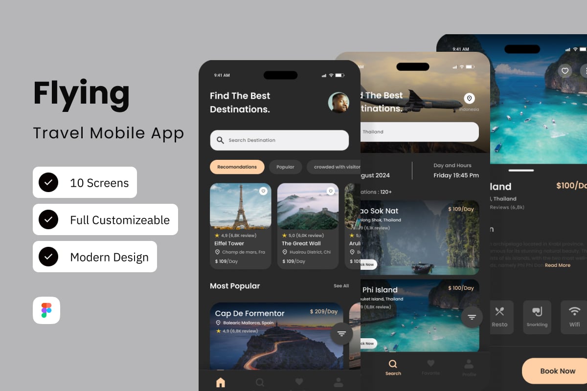 旅行出行App UI设计套件 Flying - Travel Mobile App