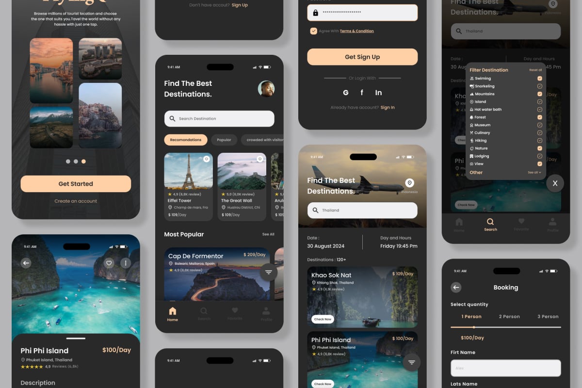 旅行出行App UI设计套件 Flying - Travel Mobile App