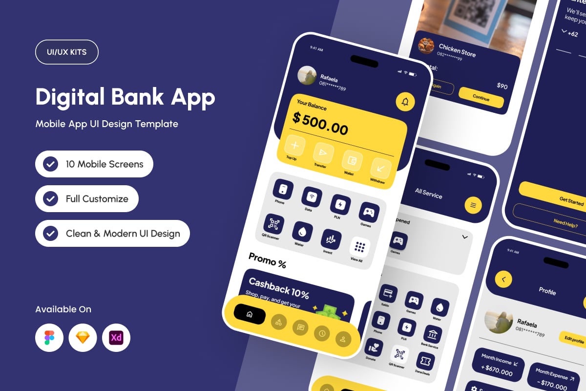财务追踪App UI界面设计套件 Keryen – Finance Tracker UI Kit