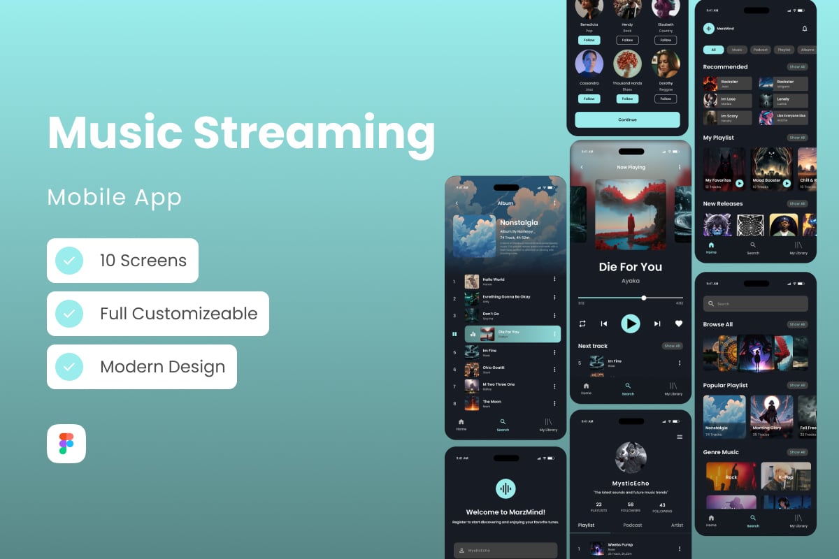 音乐流媒体App UX/UI设计模板 MarzMind - Music Streaming App