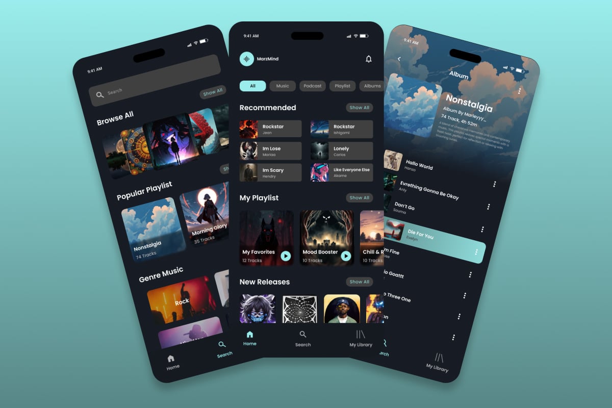 音乐流媒体App UX/UI设计模板 MarzMind - Music Streaming App