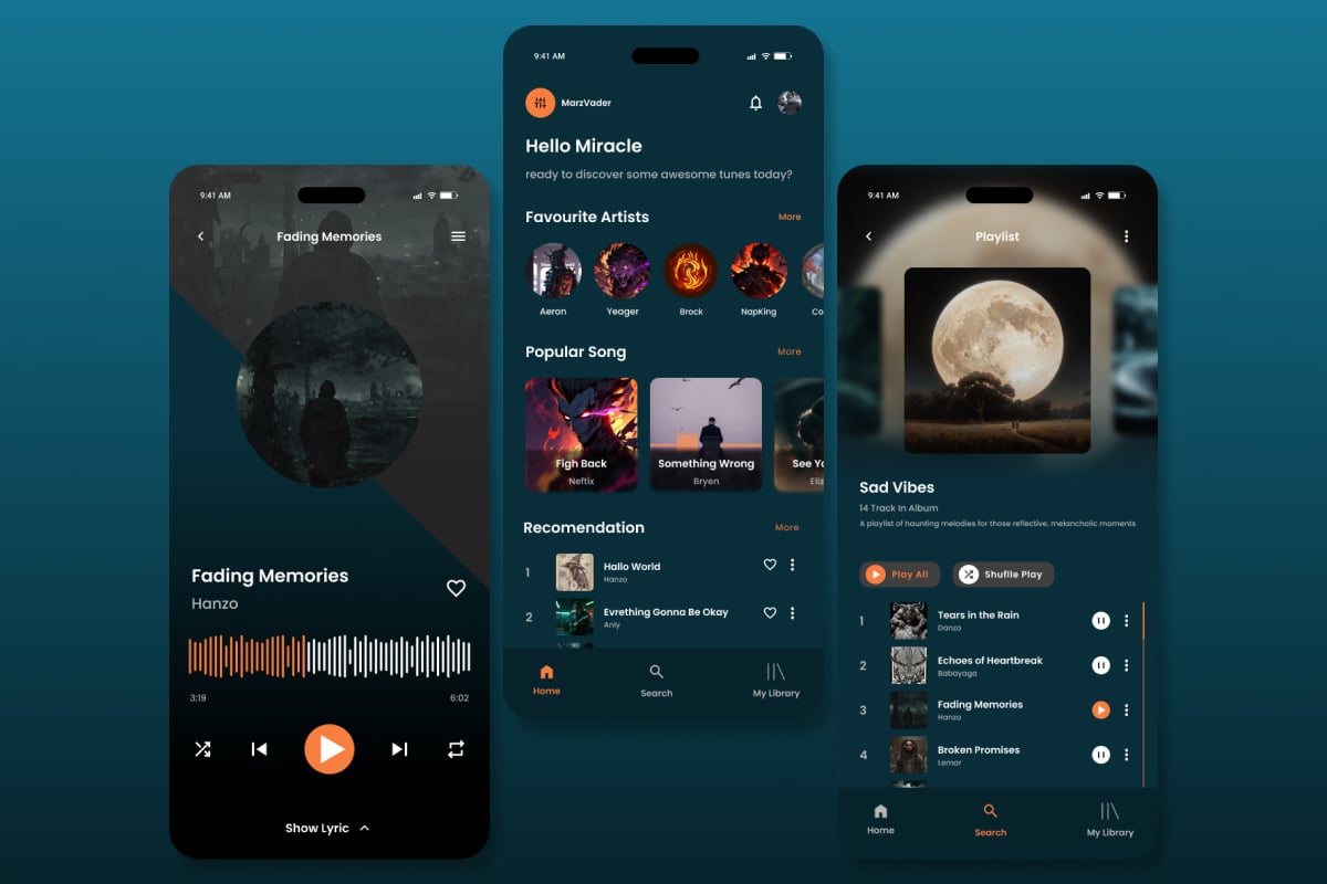 在线音乐App界面设计套件 MarzVader - Music Streaming App