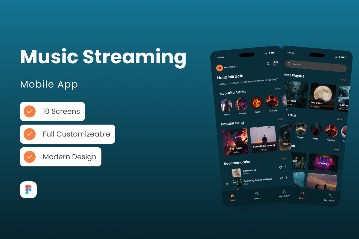 在线音乐App界面设计套件 MarzVader - Music Streaming App