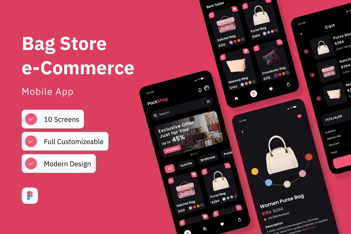箱包电商商城App UI设计套件 PackShop - Bag Store e-Commerce App