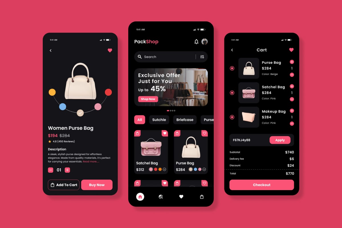 箱包电商商城App UI设计套件 PackShop - Bag Store e-Commerce App