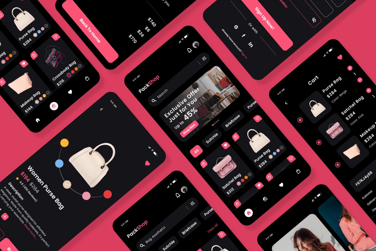 箱包电商商城App UI设计套件 PackShop - Bag Store e-Commerce App
