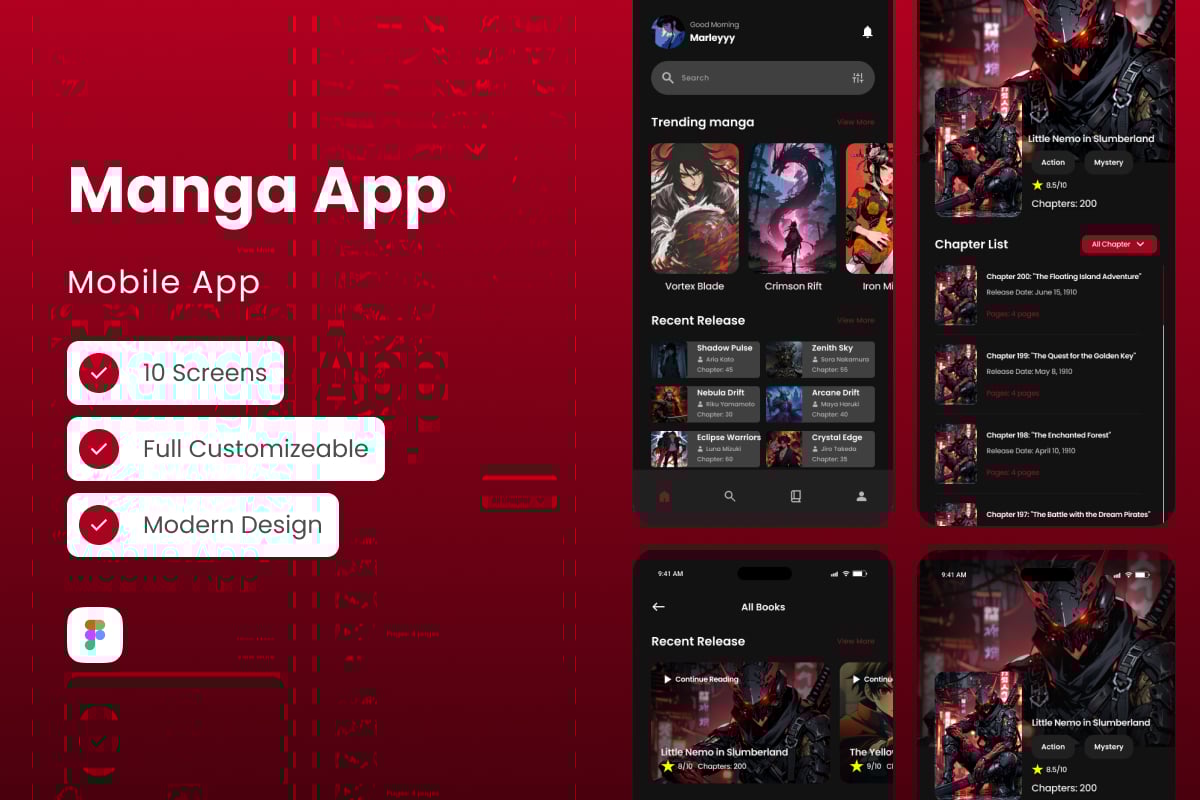 漫画阅读App界面UI设计套件 PanelQuest - Manga Mobile App