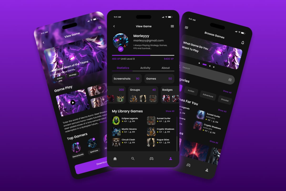 游戏商城App UX/UI设计模板 PhoenixArcade - Game Store Mobile App