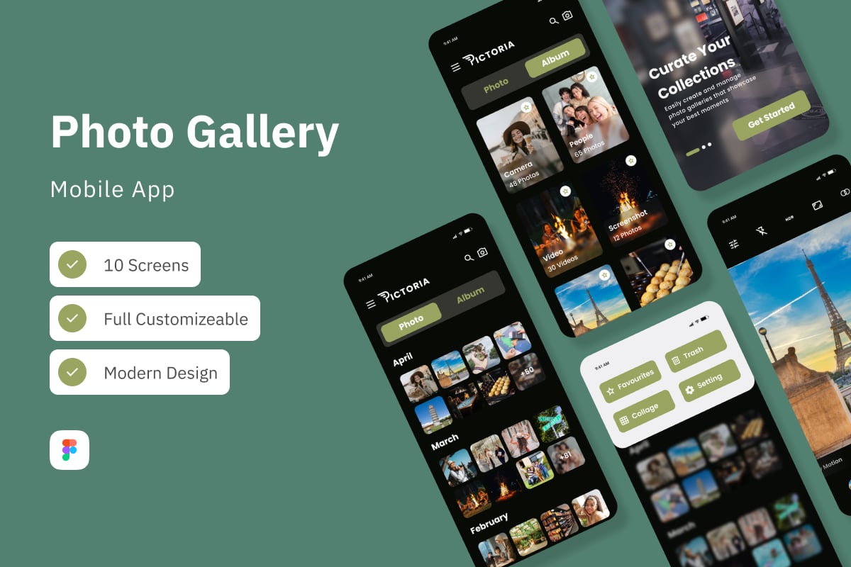 相册图库App界面设计模板 Pictoria - Photo Gallery Mobile App