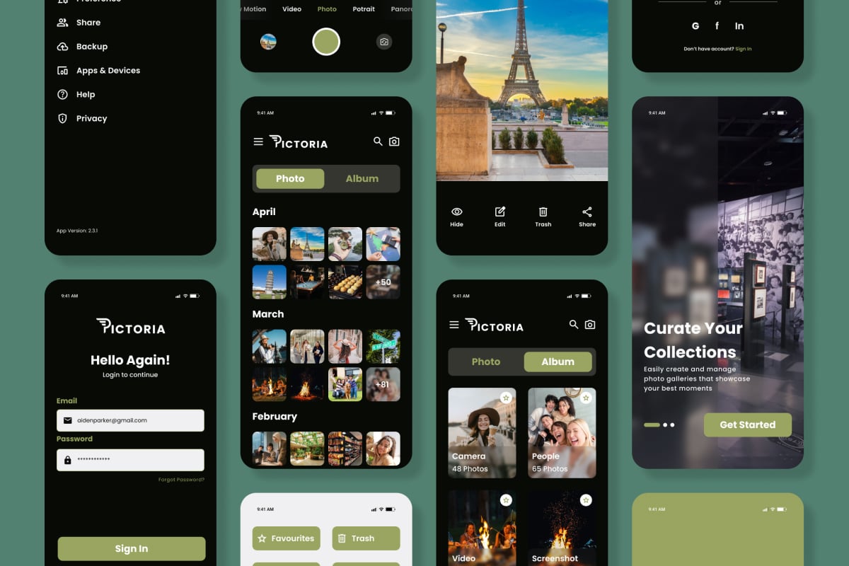 相册图库App界面设计模板 Pictoria - Photo Gallery Mobile App