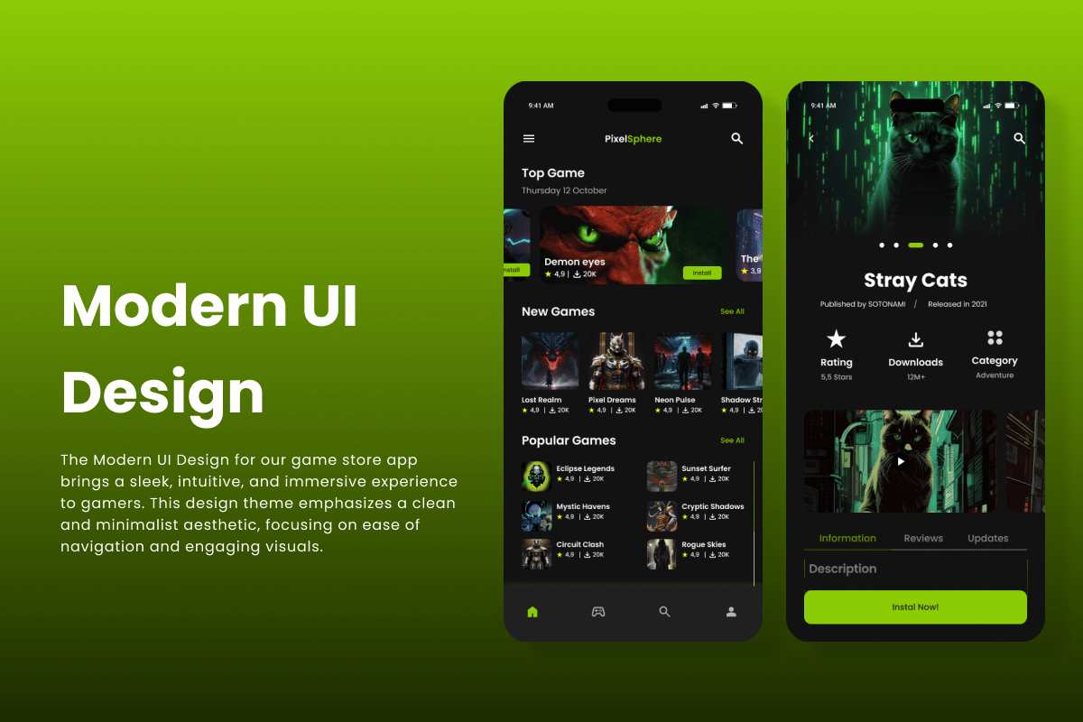 游戏商店App UI界面设计套件 PixelSphere - Game Store Mobile App