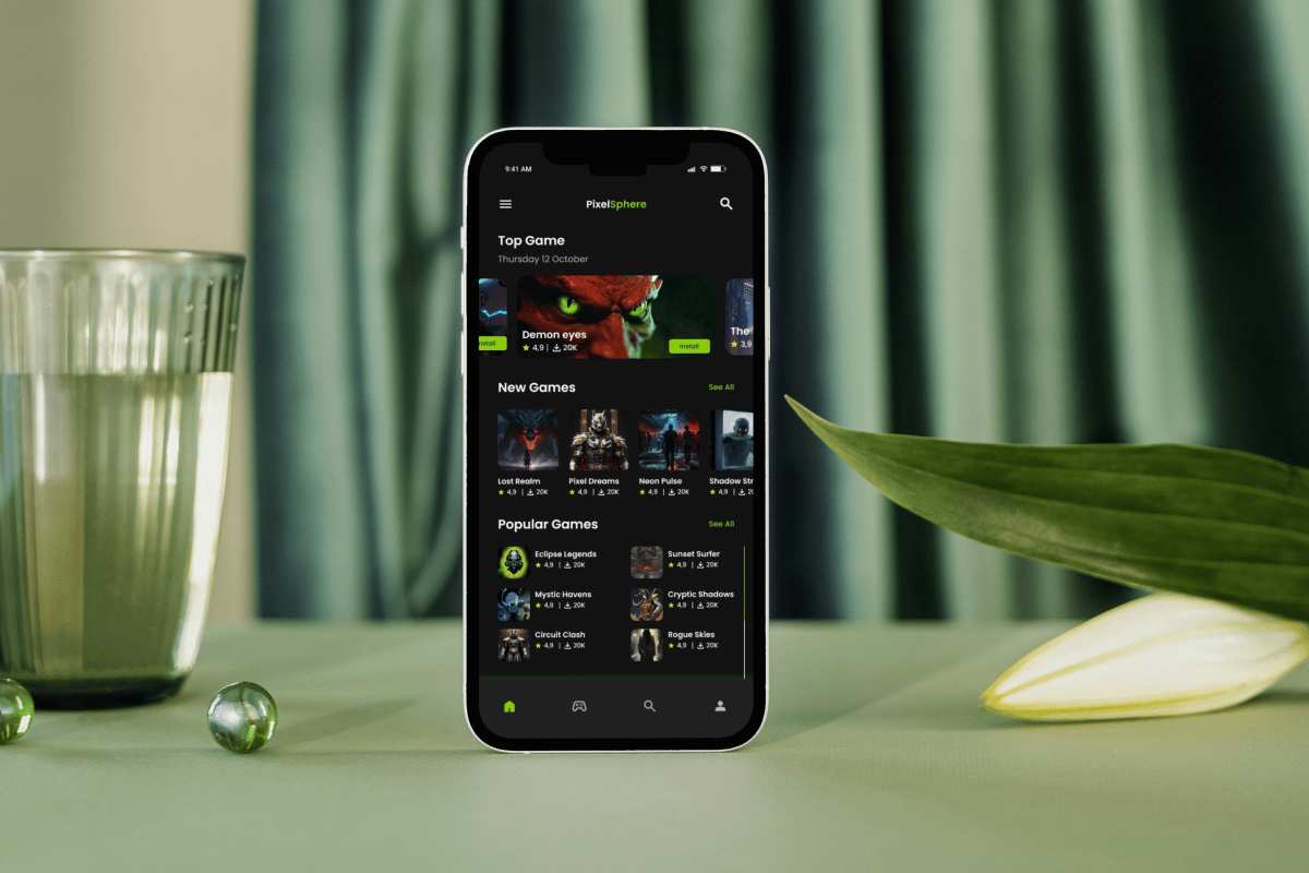 游戏商店App UI界面设计套件 PixelSphere - Game Store Mobile App