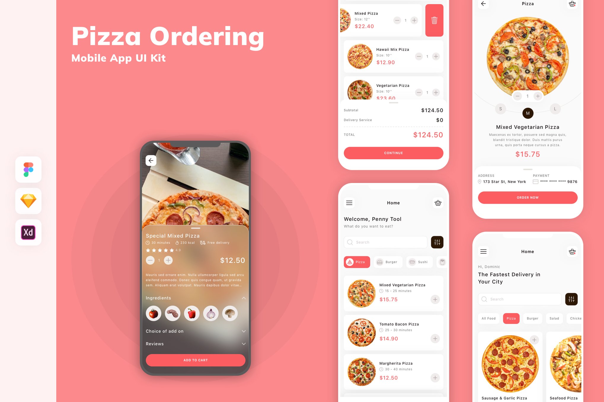 披萨订购App移动UI设计套件 Pizza Ordering Mobile App UI Kit