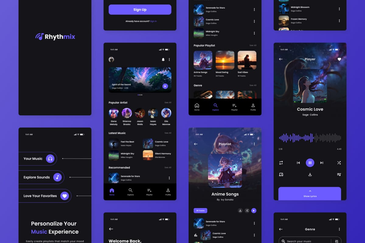音乐流媒体App用户体验设计模板 Rhythmix – Music Streaming App插图3 音乐流媒体App用户体验设计模板 Rhythmix - Music Streaming App