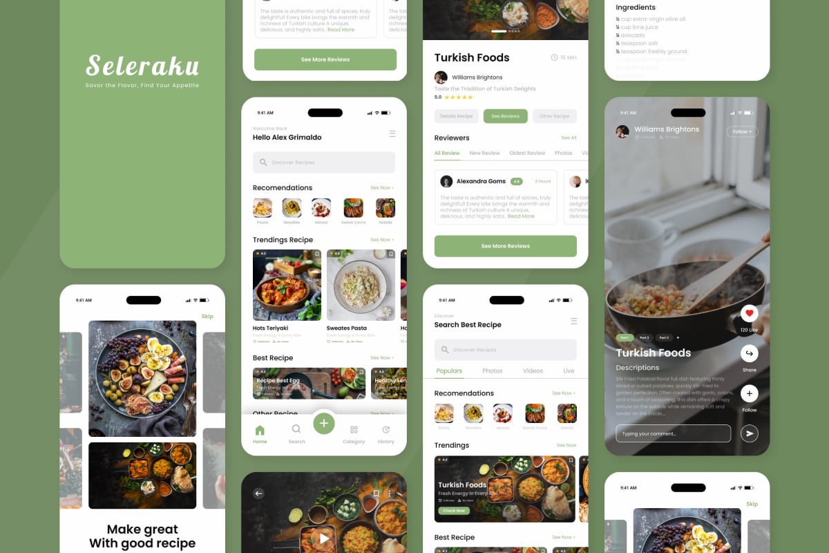 美食食谱App UI界面设计套件 Seleraku – Foods Recipe Mobile App插图1 美食食谱App UI界面设计套件 Seleraku - Foods Recipe Mobile App