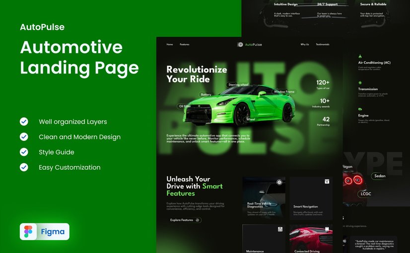 汽车服务网站着陆页设计模板 AutoPulse – Automotive Landing Page Template