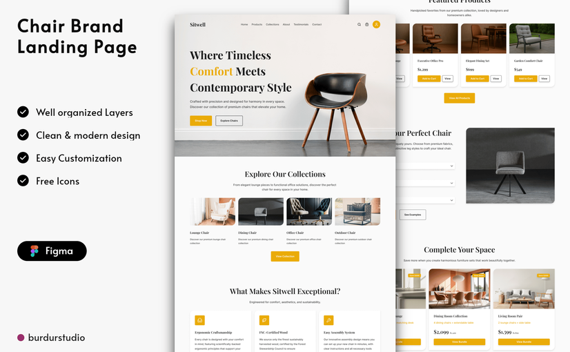 品牌家具着陆页设计模板 Chair Brand Furniture Landing Page Template