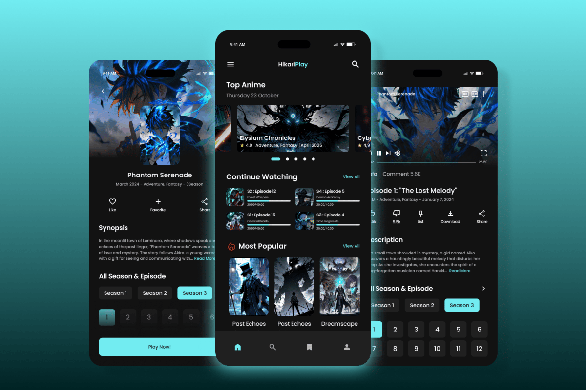 动漫流媒体App界面设计模板 HikariPlay – Anime Streaming Mobile App插图2 动漫流媒体App界面设计模板 HikariPlay - Anime Streaming Mobile App