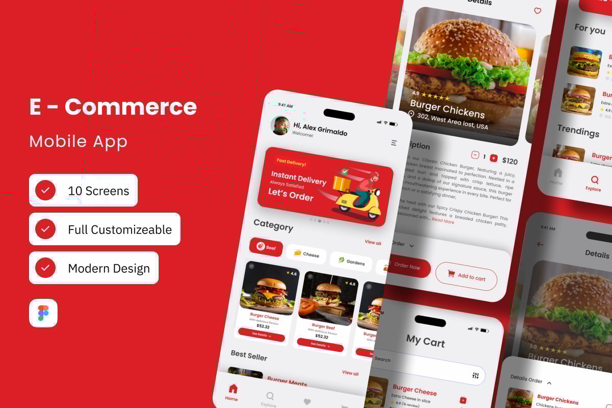 电商购物App界面设计模板 Bur Kings – E-Commerce Mobile App插图 电商购物App界面设计模板 Bur Kings - E-Commerce Mobile App
