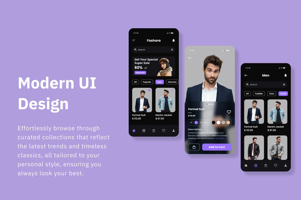 时尚潮流购物App界面设计模板 Fashora – Fashion Mobile App插图1 时尚潮流购物App界面设计模板 Fashora - Fashion Mobile App