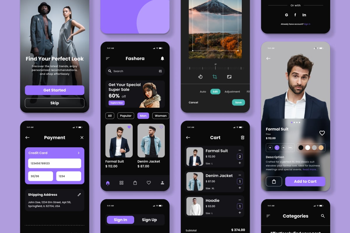 时尚潮流购物App界面设计模板 Fashora – Fashion Mobile App插图3 时尚潮流购物App界面设计模板 Fashora - Fashion Mobile App