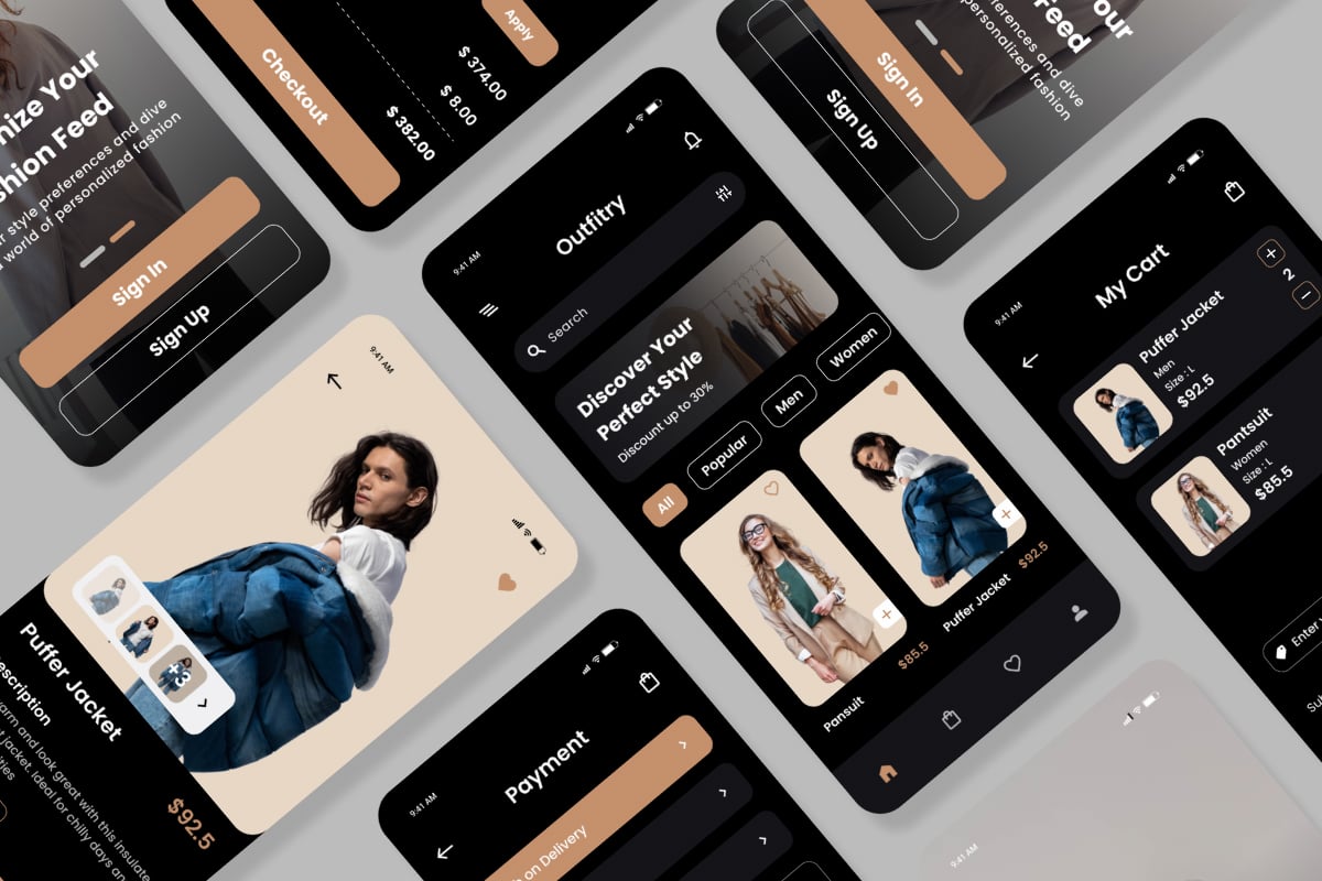 时尚购物App界面设计模板 Outfitry – Fashion Mobile App插图4 时尚购物App界面设计模板 Outfitry - Fashion Mobile App