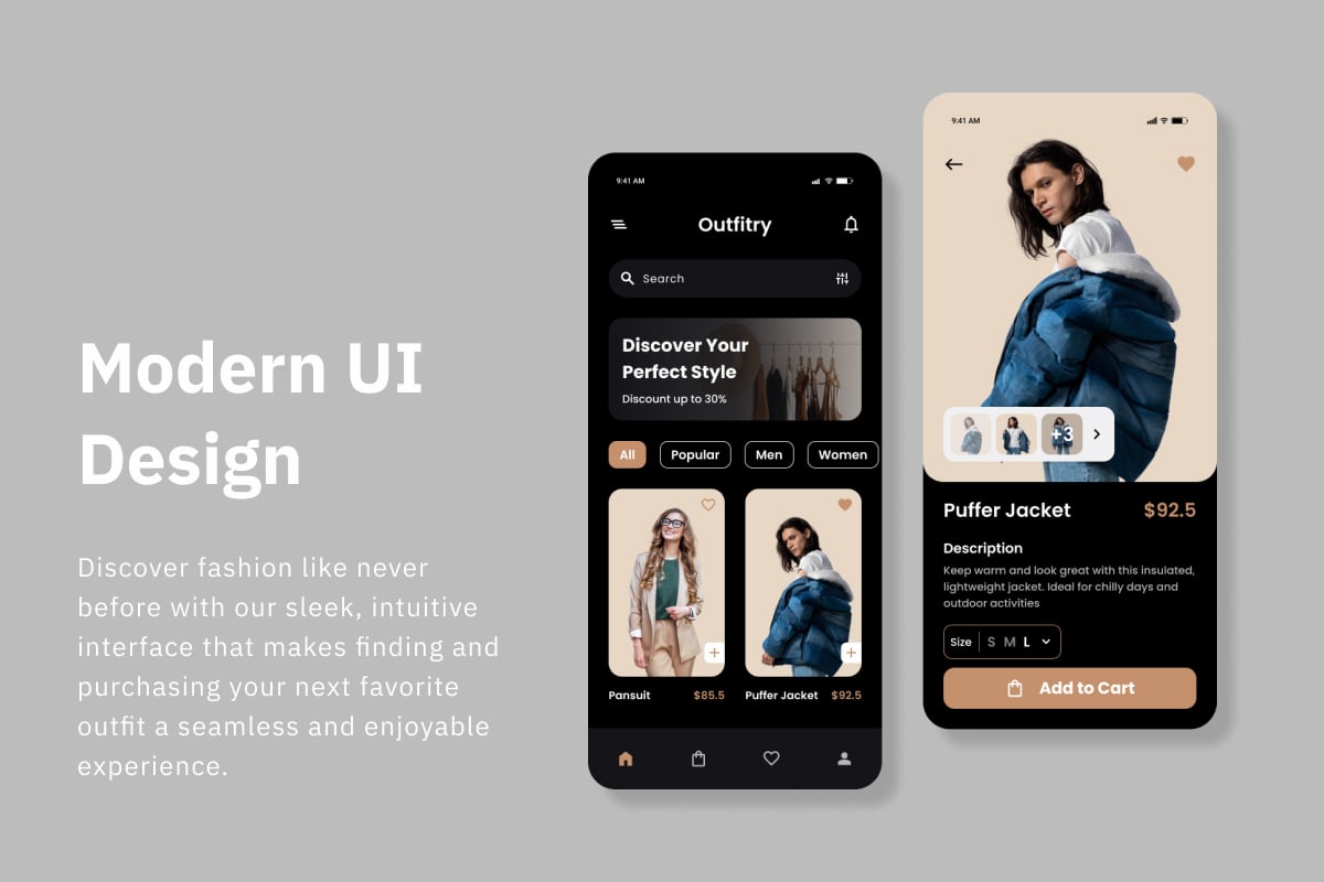 时尚购物App界面设计模板 Outfitry – Fashion Mobile App插图2 时尚购物App界面设计模板 Outfitry - Fashion Mobile App