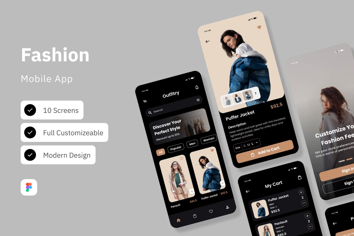 时尚购物App界面设计模板 Outfitry – Fashion Mobile App插图 时尚购物App界面设计模板 Outfitry - Fashion Mobile App
