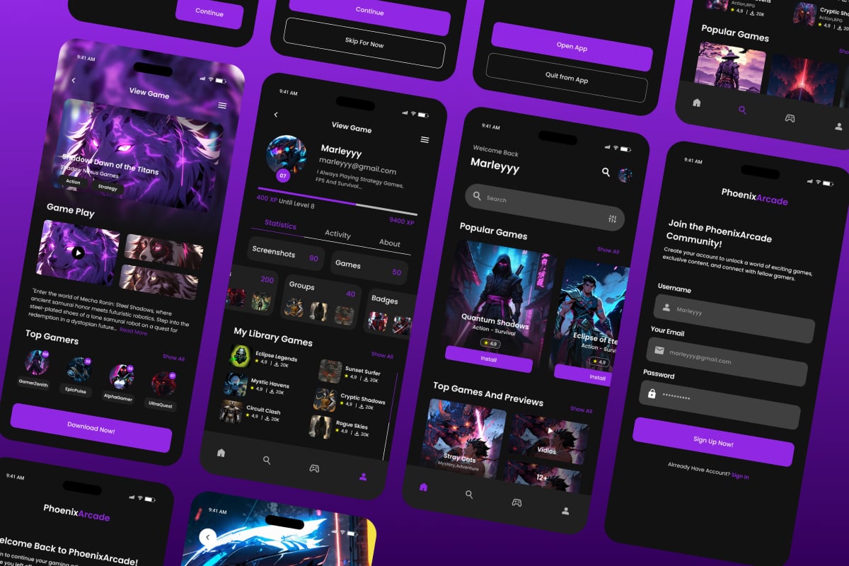 游戏商店App界面设计模板 PhoenixArcade – Game Store Mobile App插图4 游戏商店App界面设计模板 PhoenixArcade - Game Store Mobile App