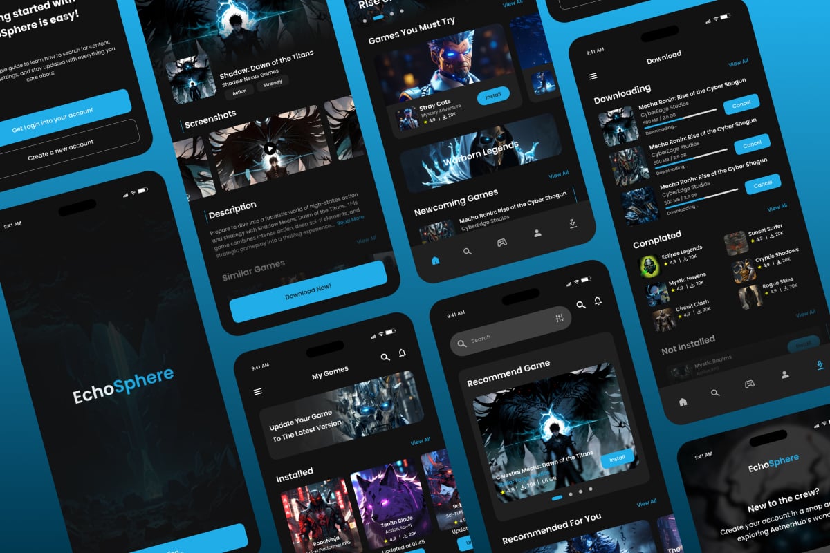 游戏商店App移动应用UI套件 EchoSphere – Game Store Mobile App插图4 游戏商店App移动应用UI套件 EchoSphere - Game Store Mobile App