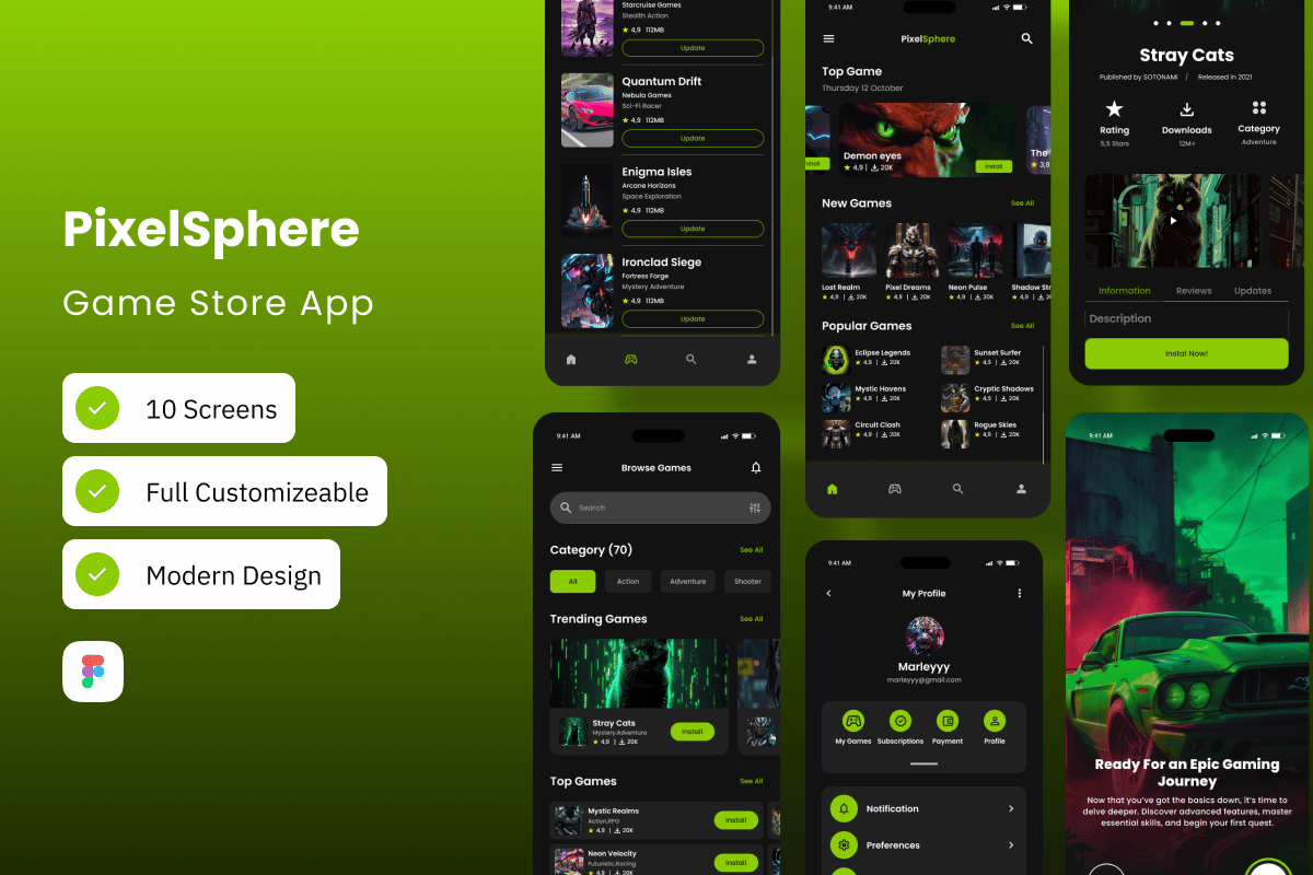游戏商店App界面设计模板 PixelSphere – Game Store Mobile App插图 游戏商店App界面设计模板 PixelSphere - Game Store Mobile App