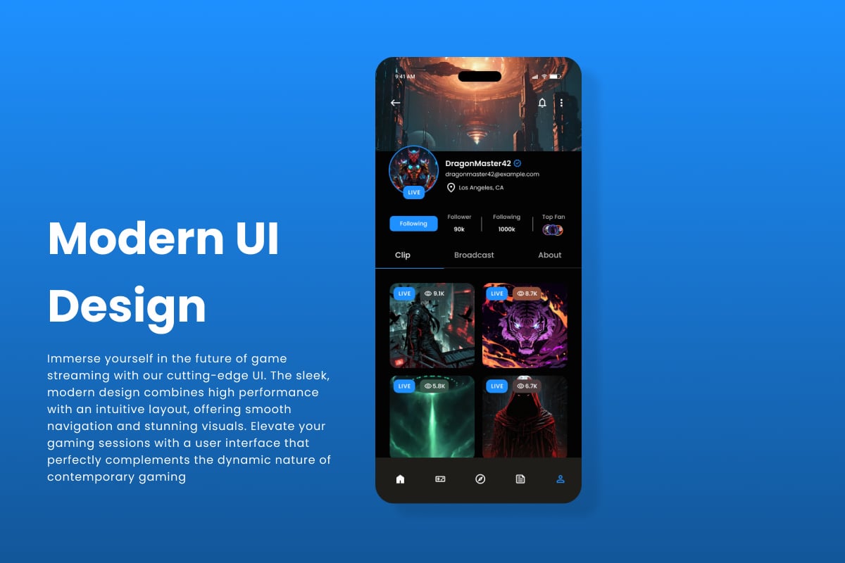 游戏直播App界面UX设计模板 StreamForge – Game Streaming Mobile App插图1 游戏直播App界面UX设计模板 StreamForge - Game Streaming Mobile App