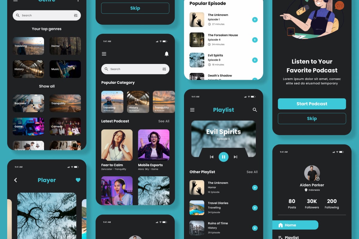 播客应用UI界面设计套件 SonicSync – Podcast Mobile App UI Kit插图3 播客应用UI界面设计套件 SonicSync - Podcast Mobile App UI Kit