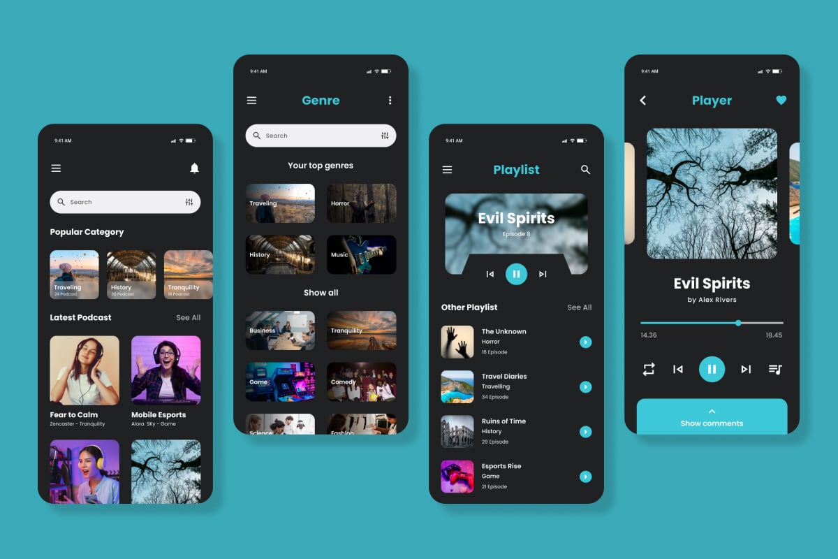 播客应用UI界面设计套件 SonicSync – Podcast Mobile App UI Kit插图2 播客应用UI界面设计套件 SonicSync - Podcast Mobile App UI Kit