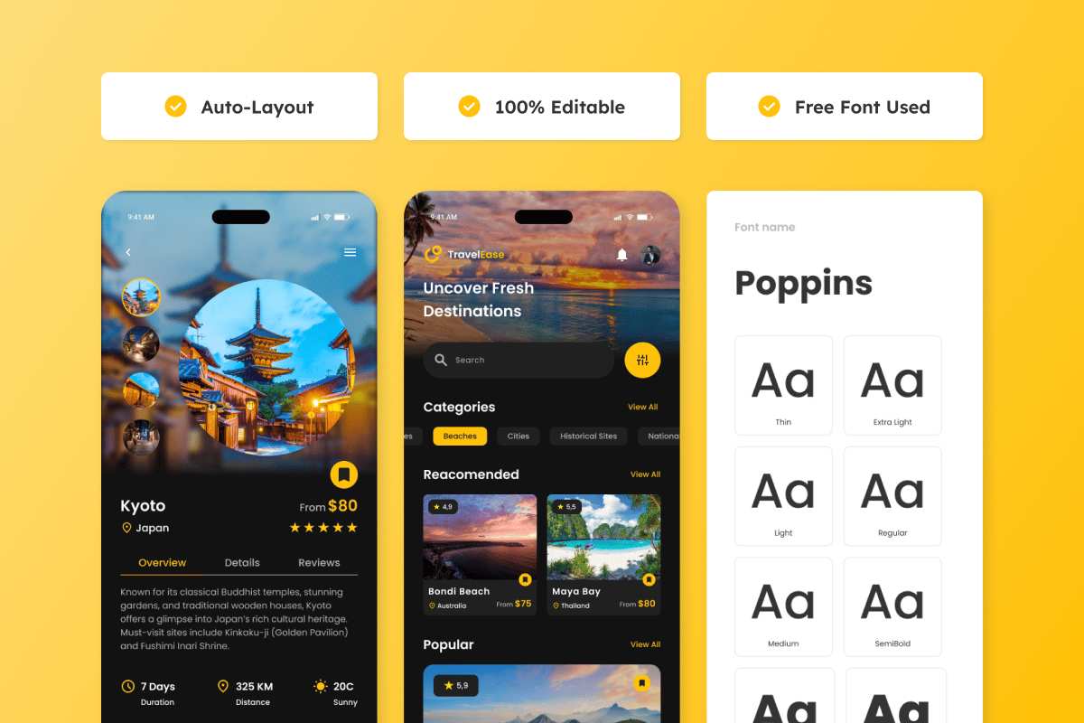 旅行预订App界面UX设计模板 TravelEase – Travel & Booking Mobile App插图1 旅行预订App界面UX设计模板 TravelEase - Travel & Booking Mobile App