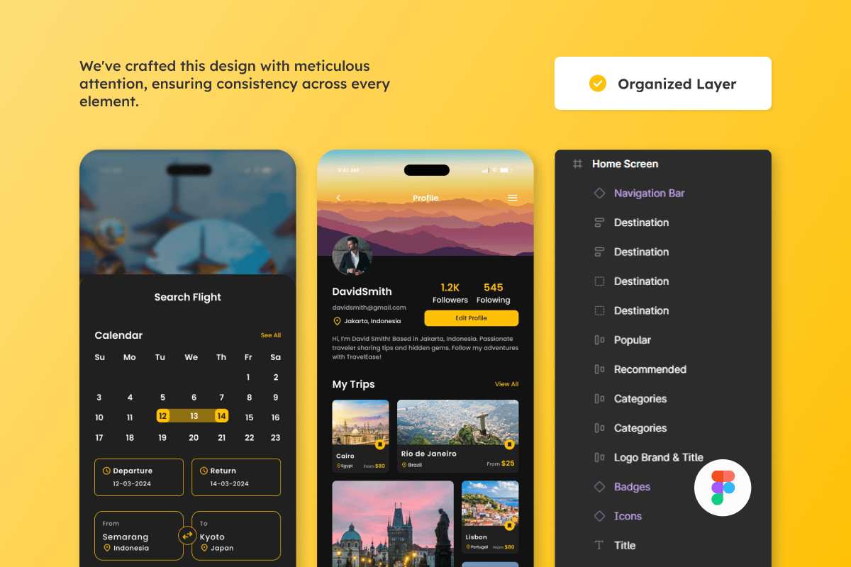 旅行预订App界面UX设计模板 TravelEase – Travel & Booking Mobile App插图2 旅行预订App界面UX设计模板 TravelEase - Travel & Booking Mobile App