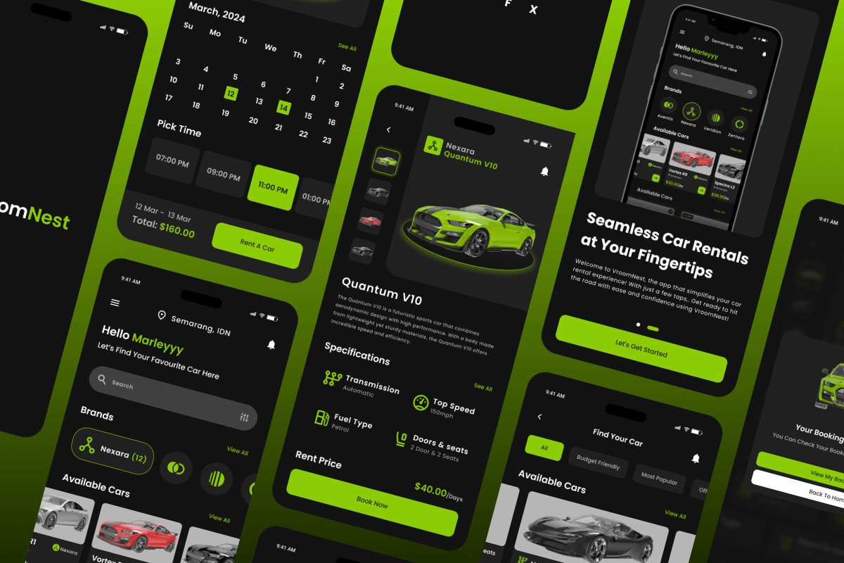 汽车租赁App界面UX设计模板 VroomNest – Car Rental Mobile App插图4 汽车租赁App界面UX设计模板 VroomNest - Car Rental Mobile App