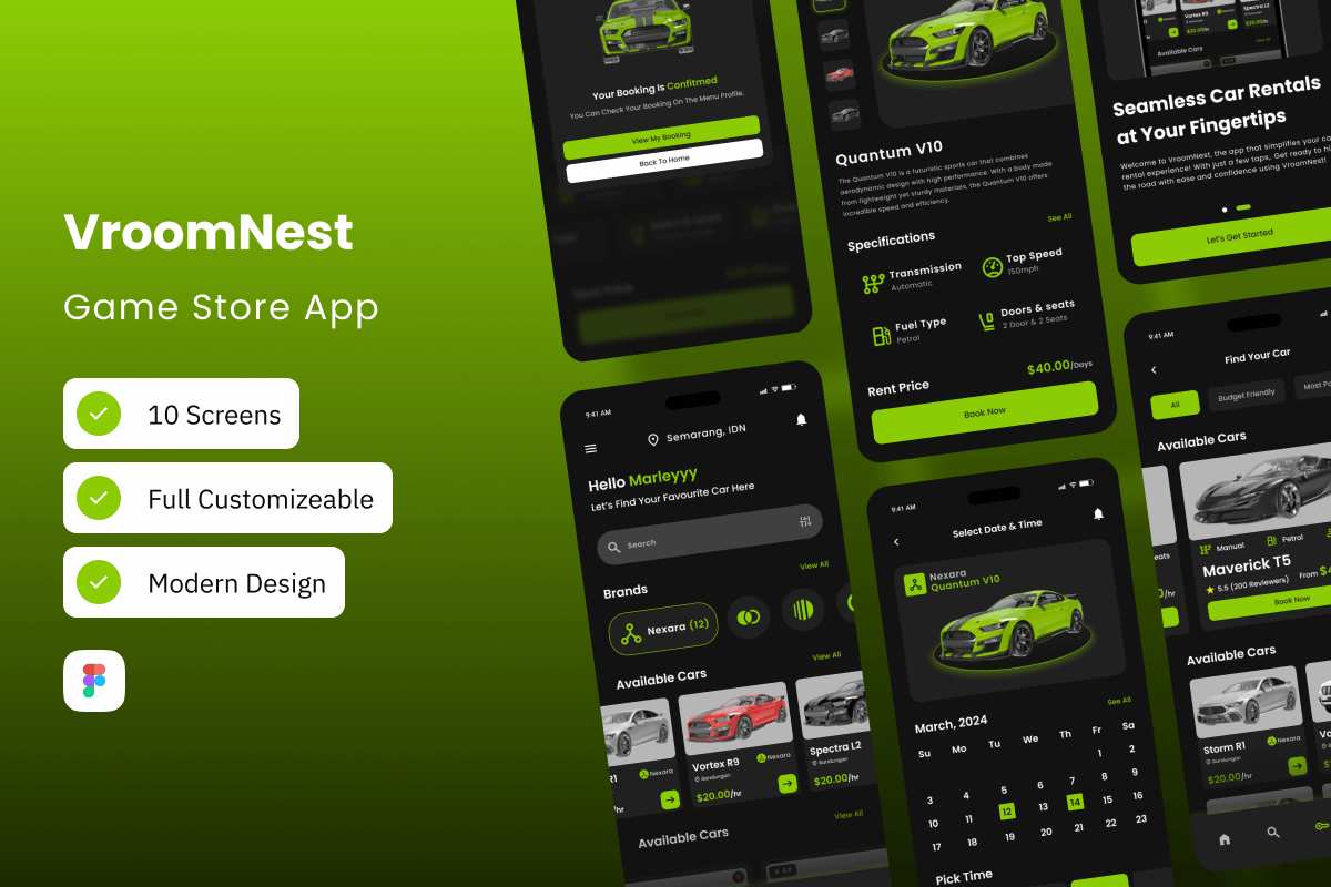 汽车租赁App界面UX设计模板 VroomNest – Car Rental Mobile App插图 汽车租赁App界面UX设计模板 VroomNest - Car Rental Mobile App