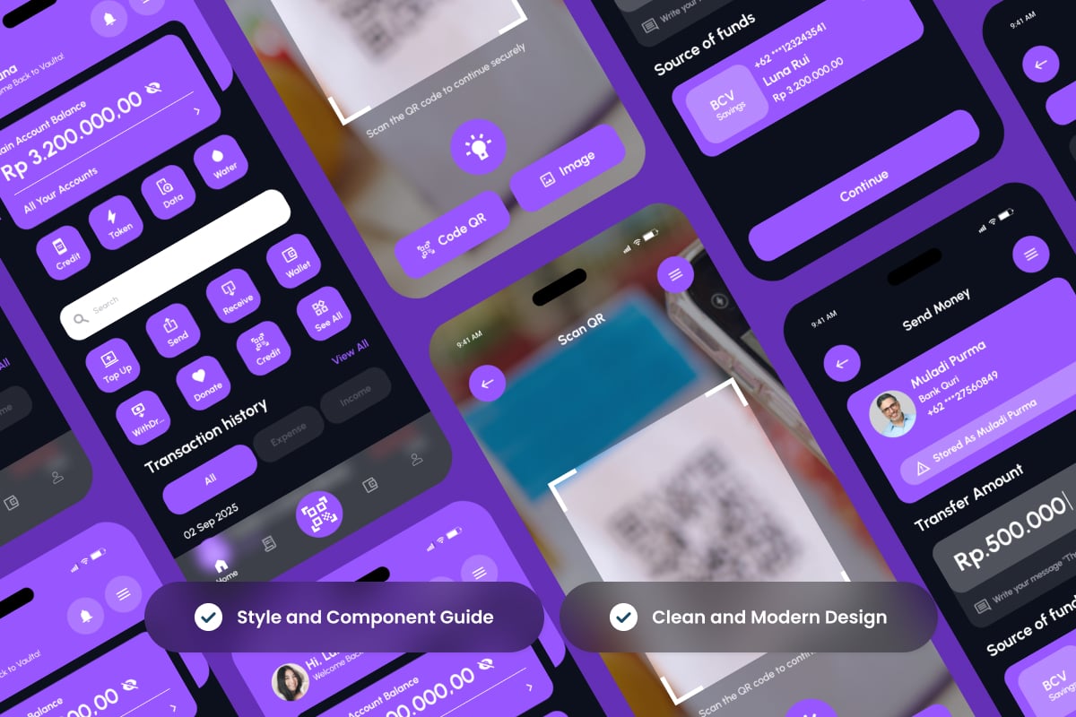 安全银行App界面UI设计套件 Vaulta – Secure Banking UI Kit插图4 安全银行App界面UI设计套件 Vaulta – Secure Banking UI Kit
